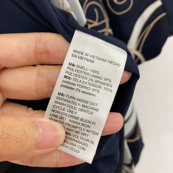 Chico's size 20 Navy White Floral Open Front 3/4 Sleeve Preppy Blazer Office - Picture 6 of 8